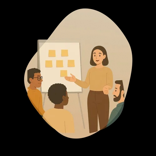 Illustration discussion autour d'un tableau