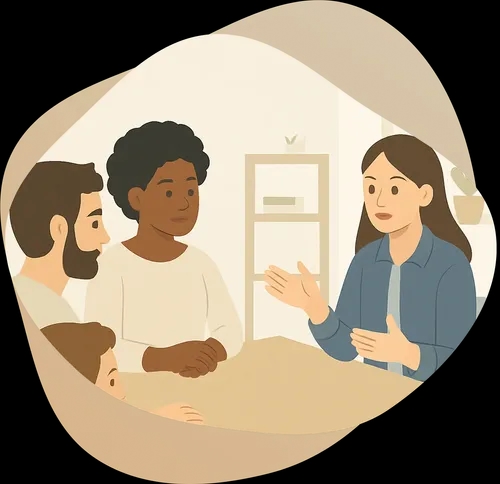 Illustration discussion autour d'une table